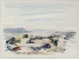 an image of a watercolor painting of a view of a town