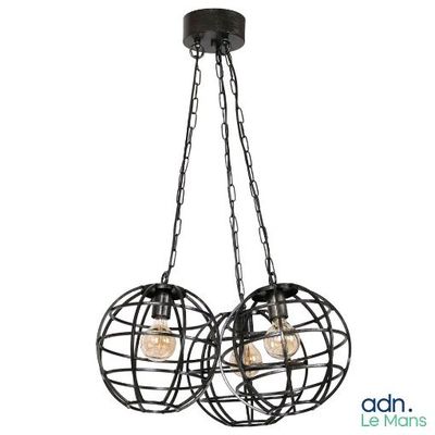 un lustre noir muni de deux ampoules, suspendu au plafond