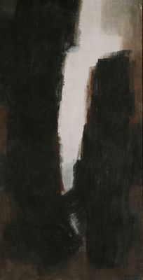 tableau représentant un chat noir et blanc assis sur une table en bois
