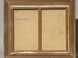 an old picture frame with a piece of paper taped to it
