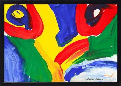 tableau encadré représentant une peinture abstraite colorée représentant le visage d'un homme