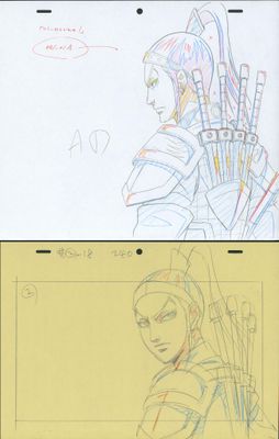 sketches of a character from the video game overwatch, and a drawing of a character from the video game overwatch