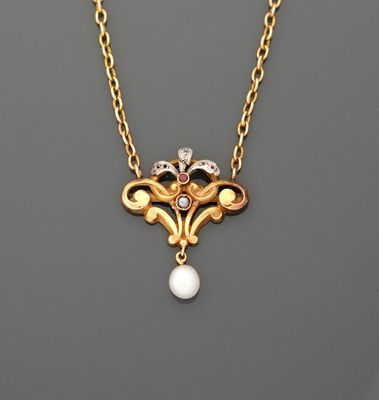 Collier en or jaune 18K 750 millièmes et platine 850 millièm…