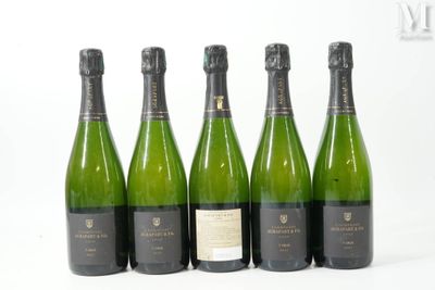 six bouteilles de champagne sont alignées