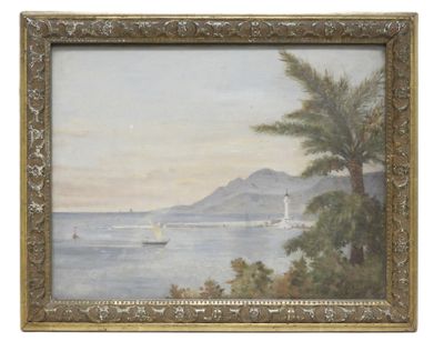 École du XIXe siècle. Paysage côtier et son phare. - Photo 1