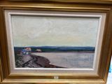 an image of a painting of a house on a hill by the water