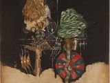 an image of a painting of two people sitting on a bench