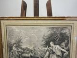 an old picture of a painting on a easel with a wooden frame