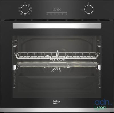a black oven with the door open and the door open