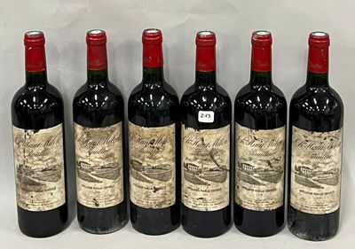 six bouteilles de vin sont alignées sur une surface blanche
