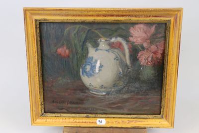 une image d'un tableau représentant un vase contenant des fleurs