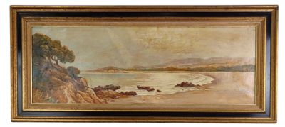 an oil painting of a beach scene with boats in the water