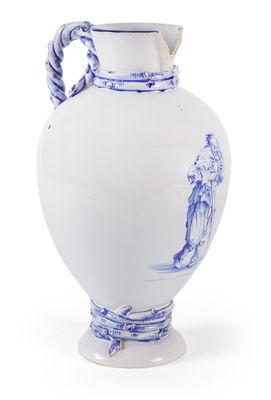 GALLE, SAINT CLEMENT, cruche en faïence, ornée d'un paysan d…