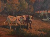 painting of cows in a pasture with trees in the background