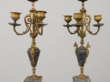 pair of antique brass and marble candelabs on marble bases