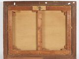 an old wooden frame with a picture hanging on it ' s side