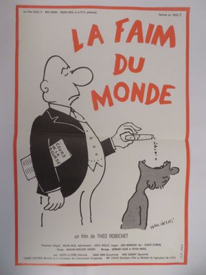 affiche représentant un homme donnant du lait au biberon à un chien