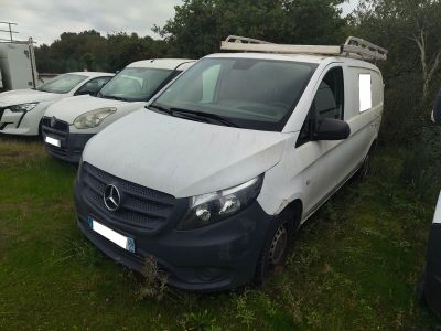 une camionnette blanche garée dans l'herbe