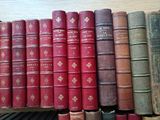 a lot of old books on a shelf in a library
