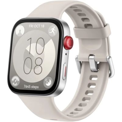 une Apple Watch avec un bracelet blanc et un voyant rouge sur l'écran