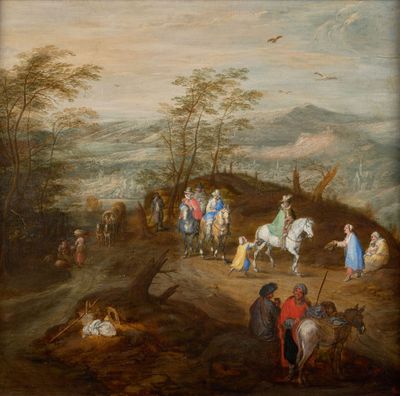 une image d'une peinture représentant un groupe de personnes à cheval