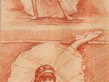 two drawings of a woman with an umbrella and a man with a hat