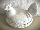 un poulet blanc posé dans un saladier sur une table