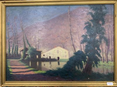 une image d'une peinture d'une maison dans les bois
