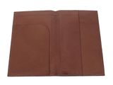 a close up of a brown leather wallet on a white background