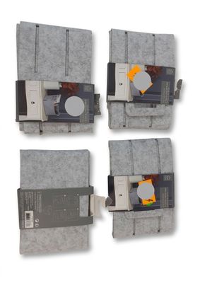 four pieces of gray felt are shown on a white background