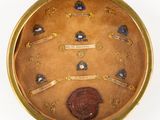 a picture of a gold case with a coin inside of it
