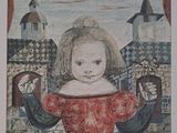 an image of a painting of a girl in a red dress