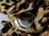 a watch sitting on top of a leopard print flower
