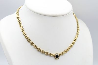 Collier en or jaune 18K avec pendentif en saphir ovale - Photo 1