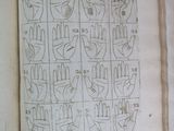 an open book with a drawing of a number of hands on it