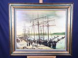 a picture of a painting of a ship on a easel