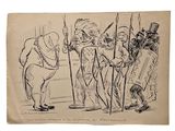 un vieux dessin représentant un groupe d'hommes debout les uns à côté des autres