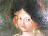 un tableau représentant une jeune fille coiffée d'un chapeau noir