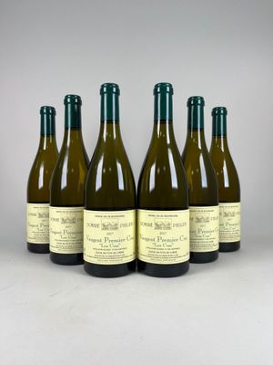 six bouteilles de vin sont alignées dans une rangée
