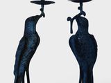 paire de bougeoirs « oiseaux bleus » avec des supports en forme d'oiseaux
