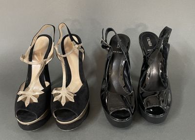 three pairs of women ' s shoes are lined up on a table