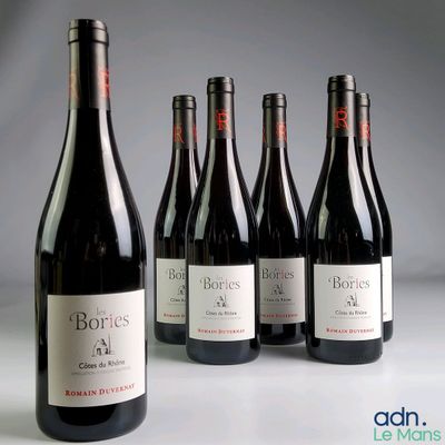 six bouteilles de vin sont alignées sur une table