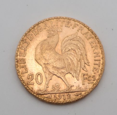 Pièce de monnaie en or à valeur faciale de vingt francs 1912. Fra...