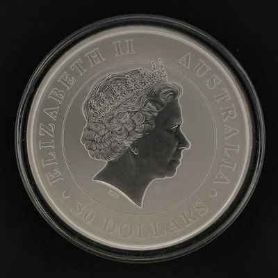 le revers d'une pièce d'argent sur laquelle figure le portrait de la reine Élisabeth