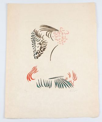 un dessin représentant la tête d'une femme surmontée d'une plume