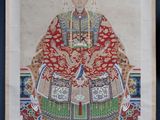 an oriental painting of a man in a red robe sitting on a red carpet