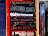 a box full of toy trains sitting on a table