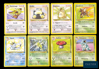 Plusieurs cartes Pokémon sont représentées sur un fond noir