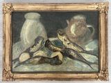 painting of a still life of fish and a pitcher on a table