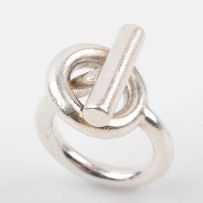an image of a silver ring with a bar sticking out of it